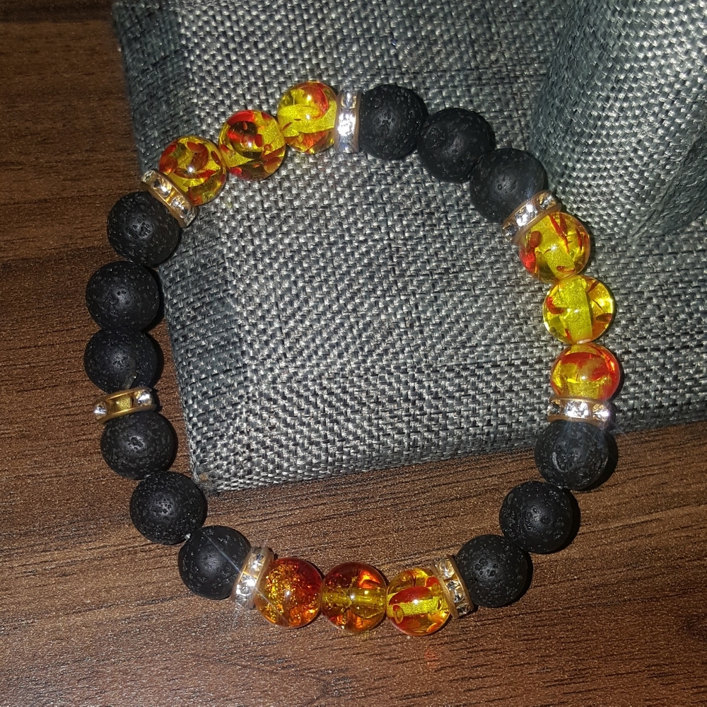 Handmade Wooden And glass bead bracelet